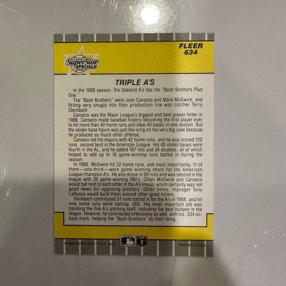 Fleer Triple A's Trading Card - Red and White glossy super star special mint - Picture 3 of 3